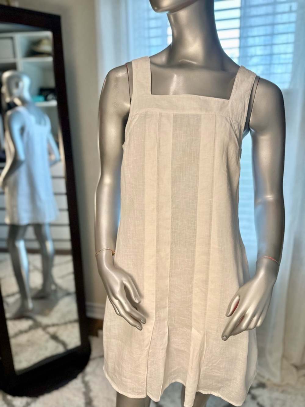 Island Company 100% Linen White Shift Dress Square Neck Medium